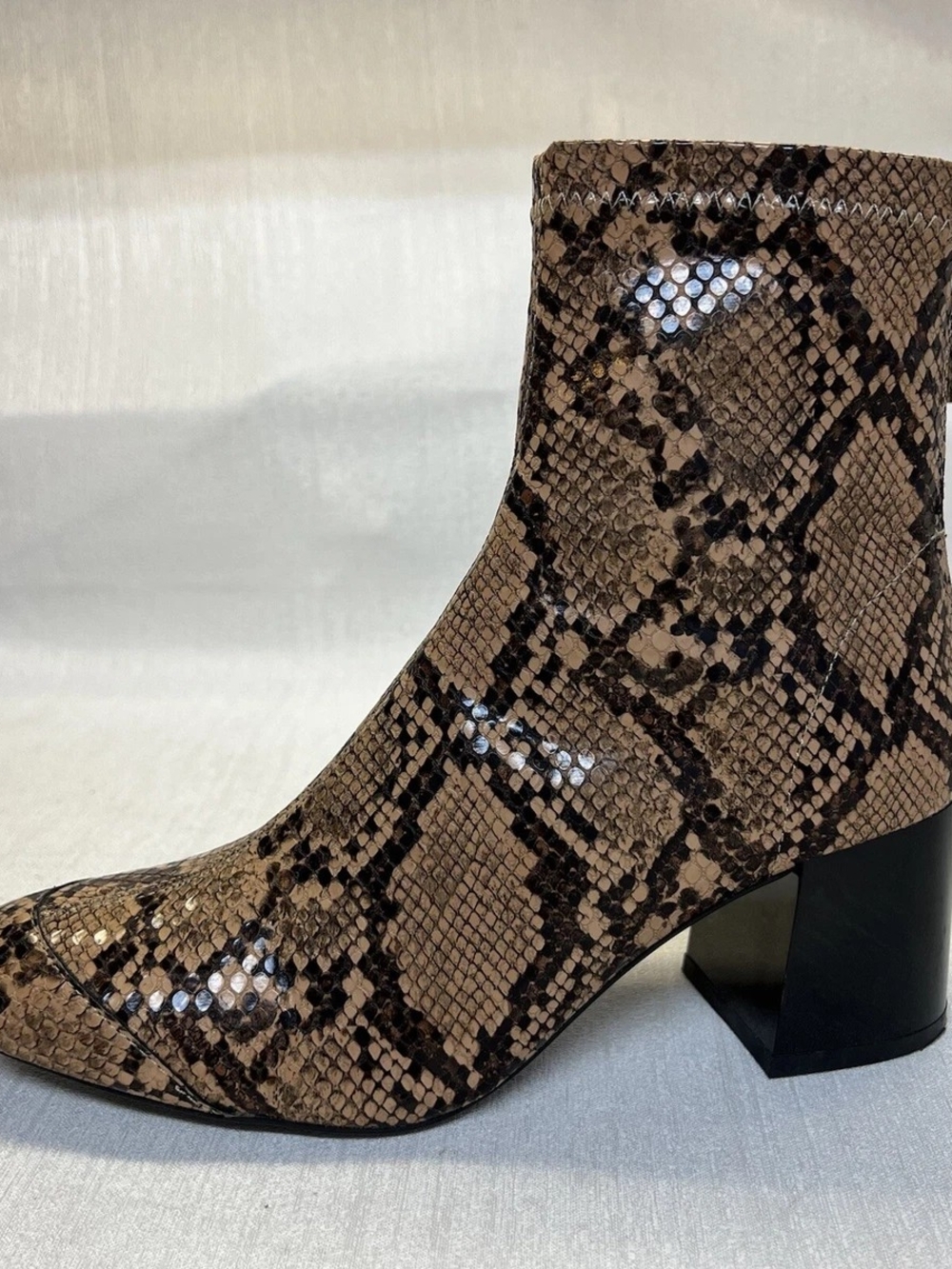 Zara Brown Snake-Print Block Heel Ankle Boots 7